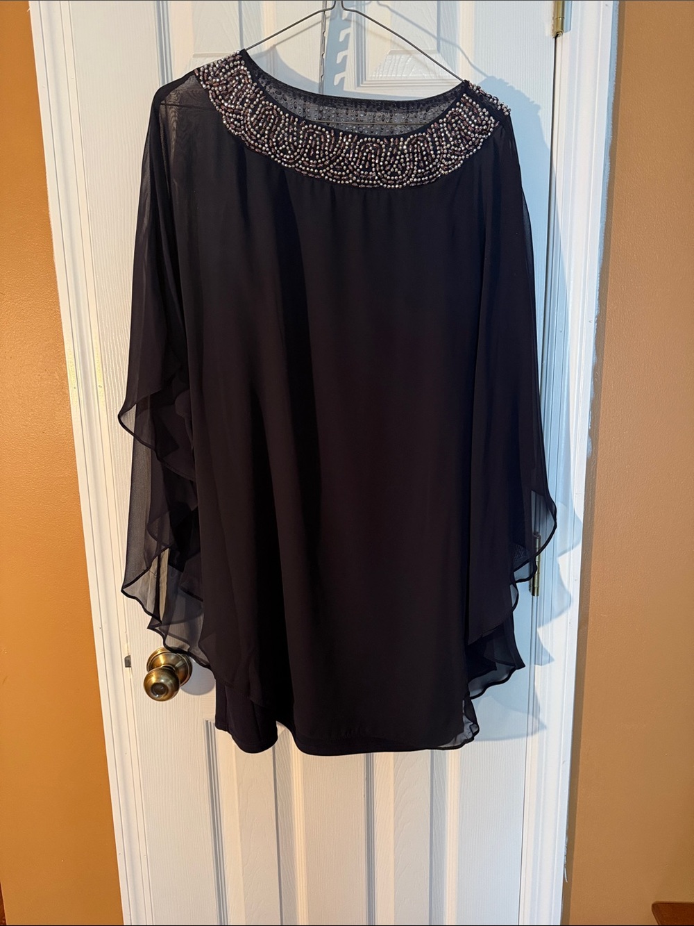 Embellished Navy Chiffon Overlay dress